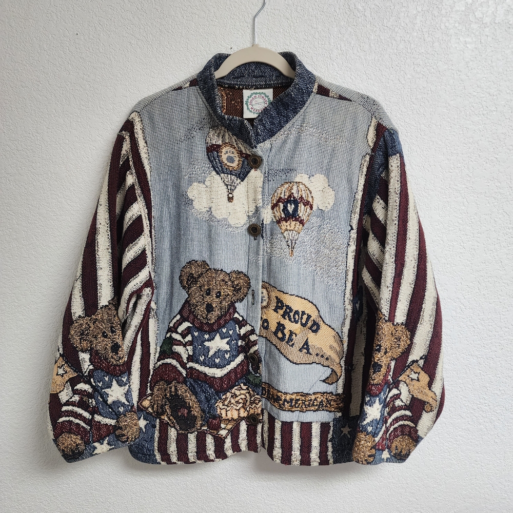 Vintage Sugar Street Weavers Boyds Bears Patriotic Jacket Size L-XL USA Damaged - Picture 1 of 16